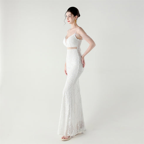 Graceful Sequin Embellished Mesh Mermaid Maxi Dress